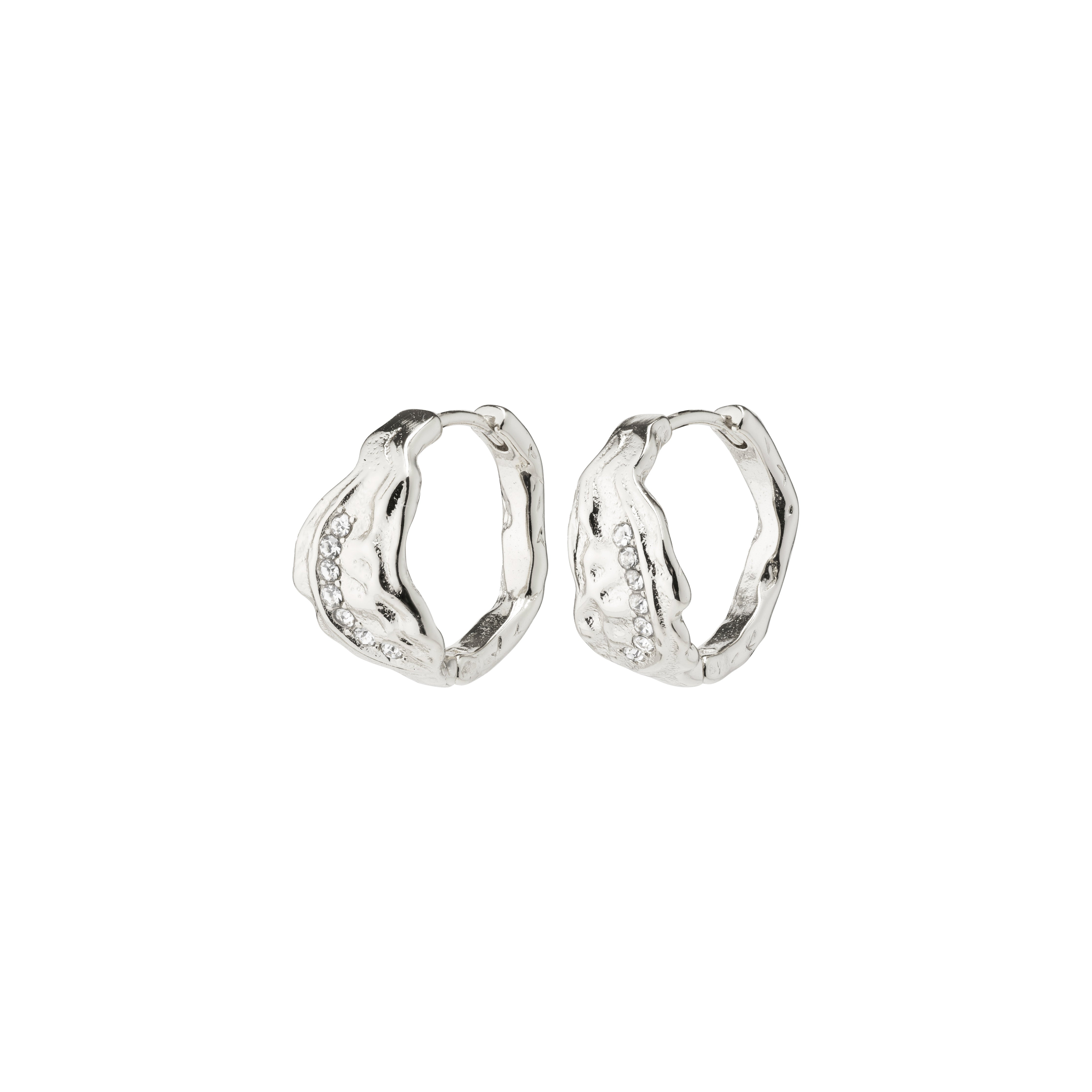 PIA organic shape crystal hoop earrings silver-plated